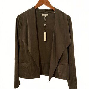 Max Studio Suede Open Front Jacket in Military Green, NWT